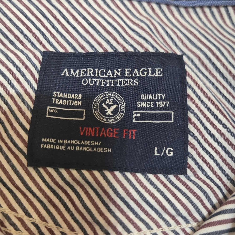 Amer Eagle Outfitters Men’s R, W & B Pinstripe Button-Down (snaps) Shirt. L/G - Picture 5 of 12